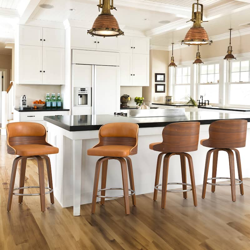 26 in. Counter Height Stool, Wooden Swivel Barstool PU Leather with Low Back