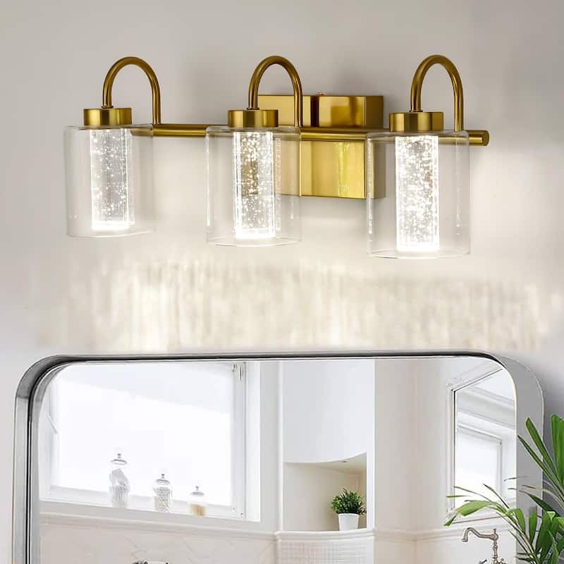 Mid-century Modern Brushed Gold Vanity Lights with Crystal Bubble Glass