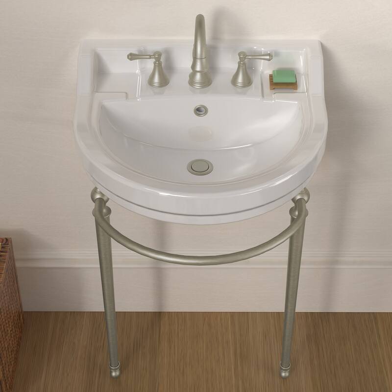 Whitehaus Console Sink With Semi-Circular Bowl, Metal Leg Supports and Front Towel Bar.