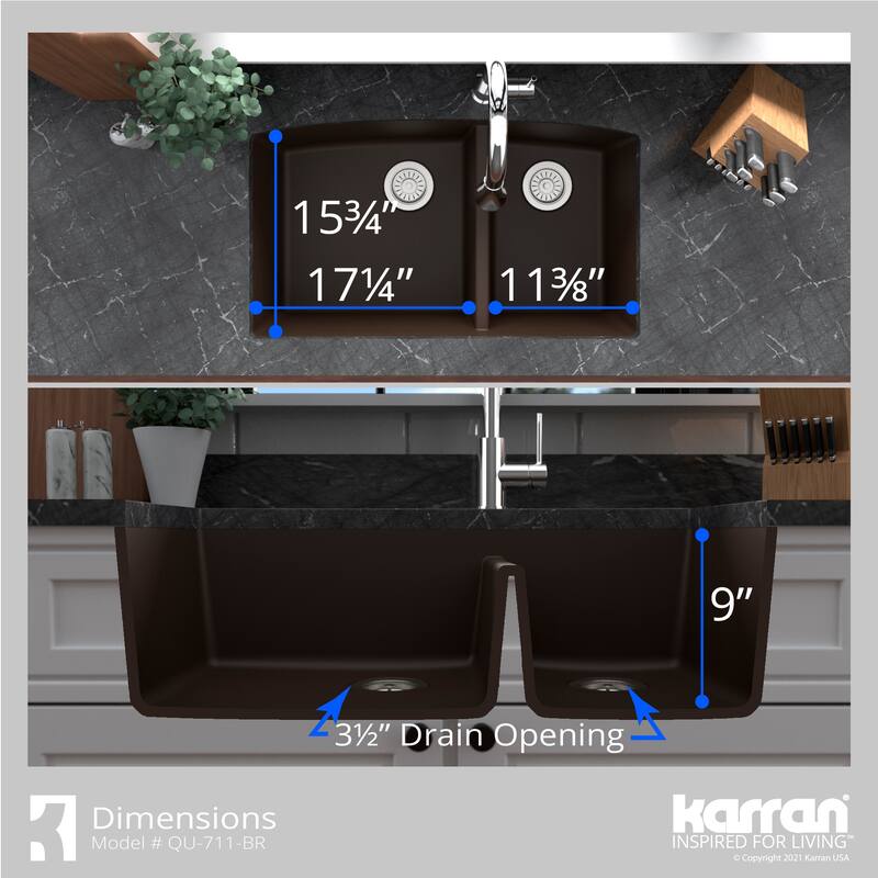Karran Undermount Quartz 32 in. 60/40 Double Bowl Kitchen Sink Kit