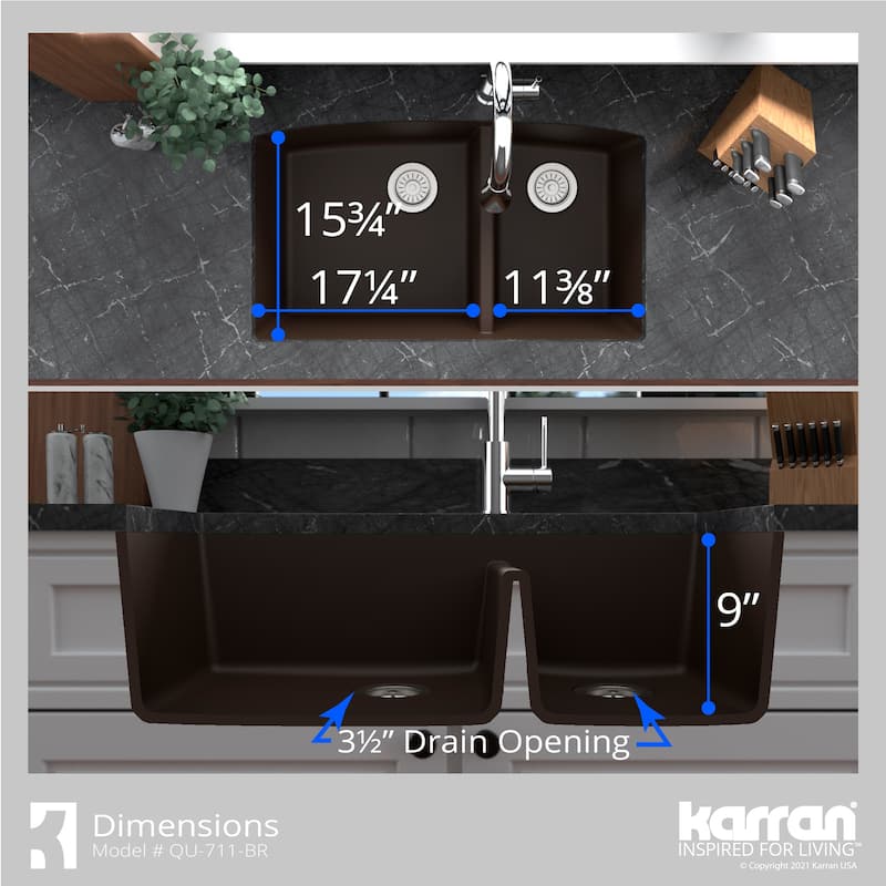 Karran Undermount Quartz Double Bowl Kitchen Sink