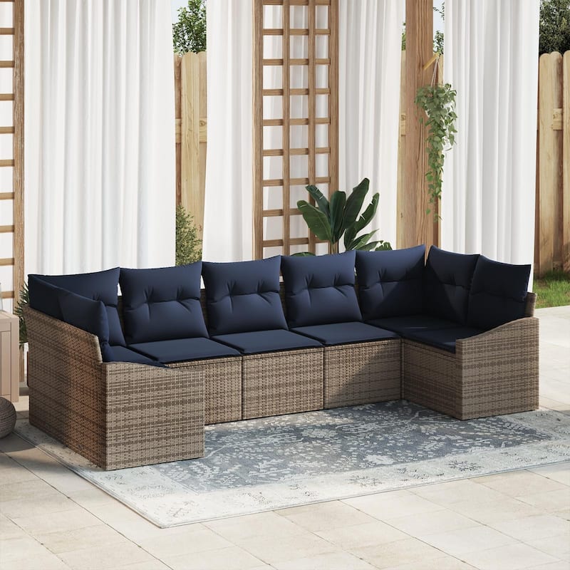 vidaXL 7 Piece Garden Sofa Set with Cushions - 113.8×48.6×27.2
