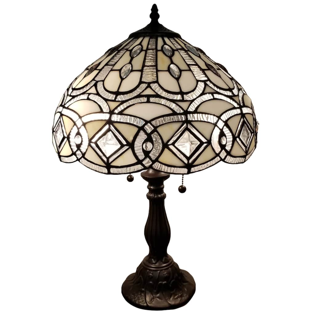 Tiffany Style Table Lamp 21" Tall Stained Glass White Handmade AM021TL14