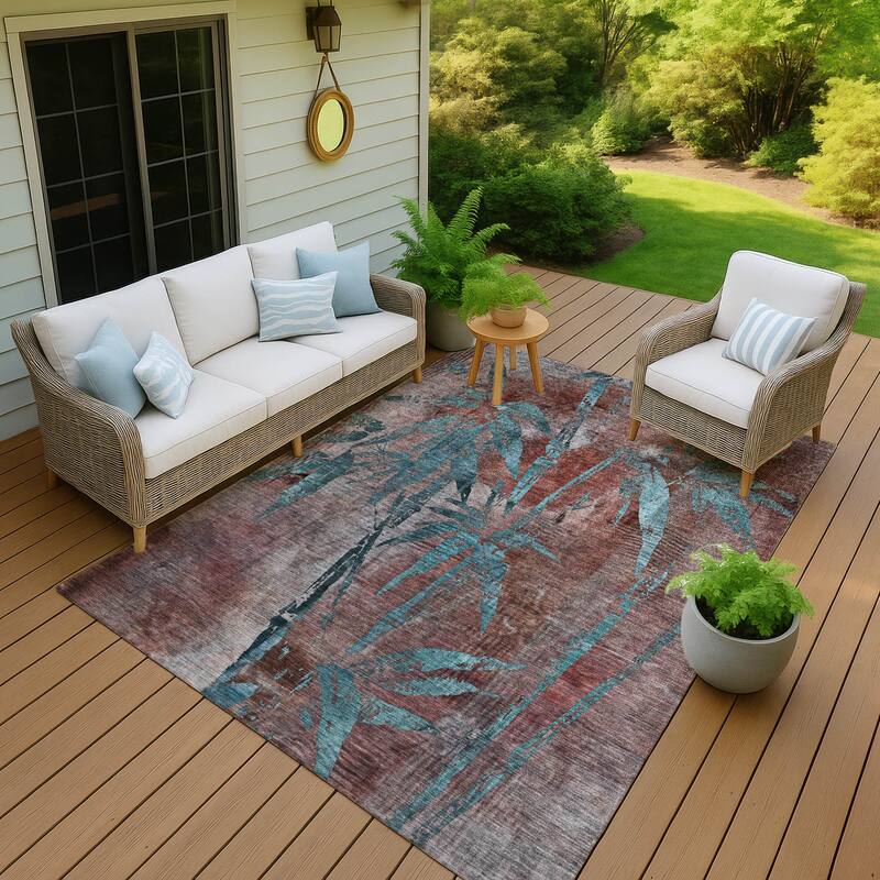 Machine Washable Indoor/ Outdoor Modern Floral Chantille Rug - Terracotta - 2'6" x 3'10"