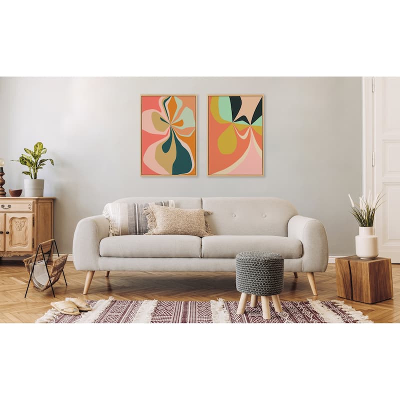 Kate and Laurel Sylvie Retro Floral 4 Framed Canvas by Alicia Bock