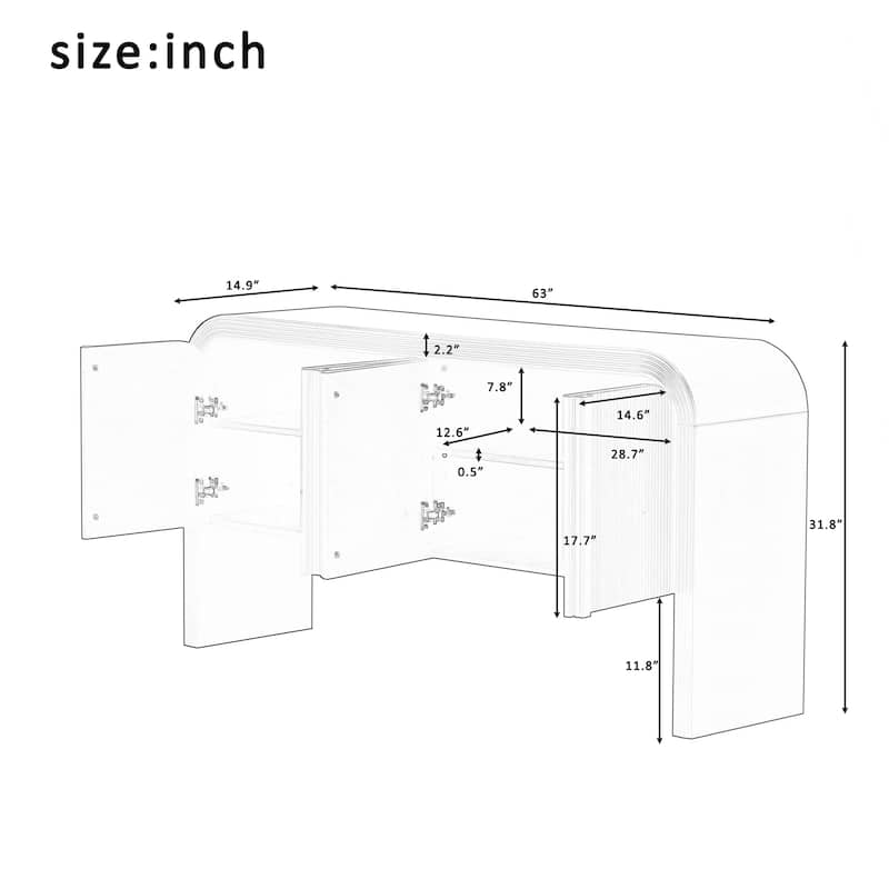 63-Inch Wave-Pattern Console Table with 4 Doors and Adjustable Shelf,Curved design Sofa Table Behind Couch
