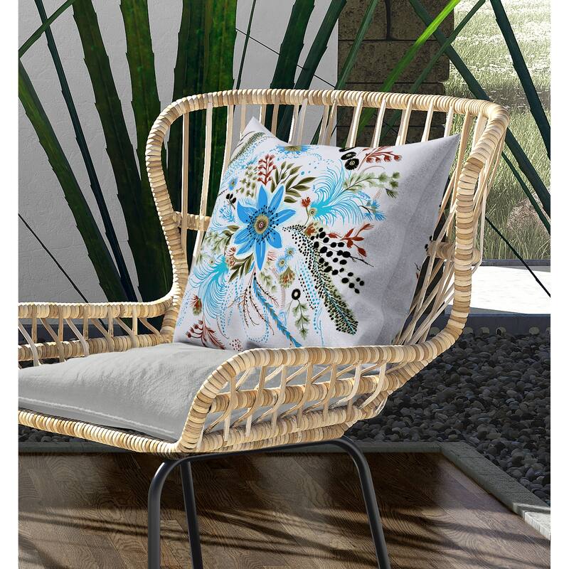Enchanting Bouquet Indoor/Outdoor Reversible Throw Pillow Blue and Green