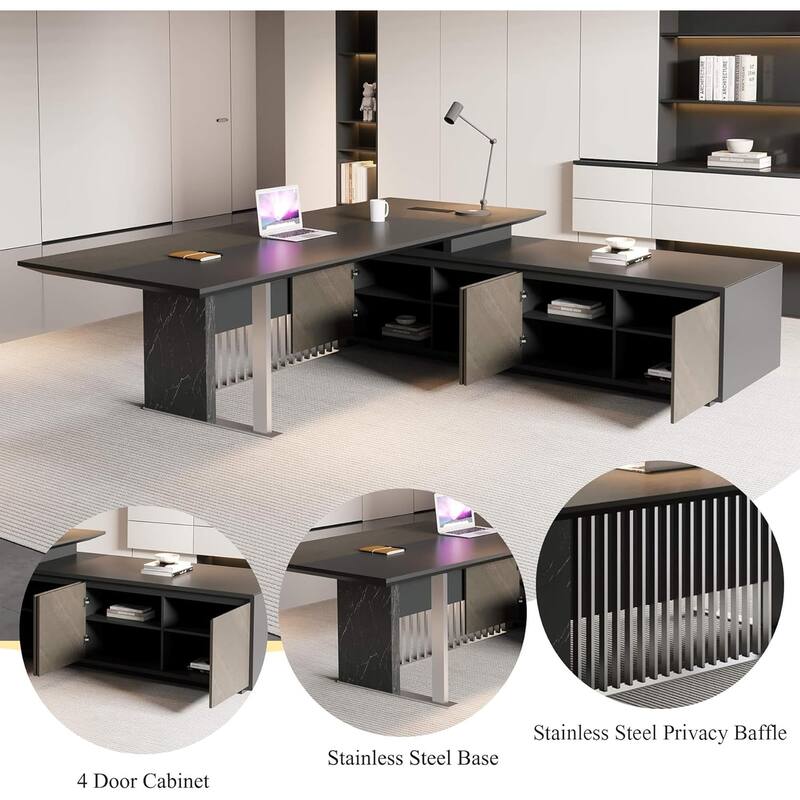 Large L Shaped Executive Desk with Power Outlet Wireless Charging