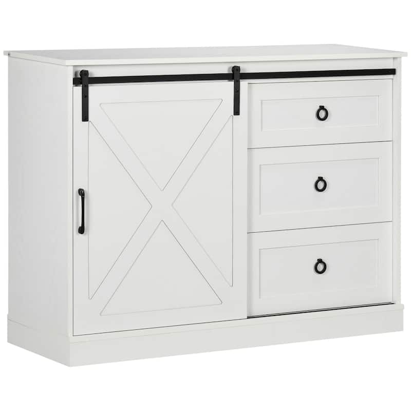HOMCOM Farmhouse Coffee Bar Cabinet, Kitchen Sideboard, Buffet Cabinet with Sliding Barn Door and 3 Storage Drawers, Dark Grey