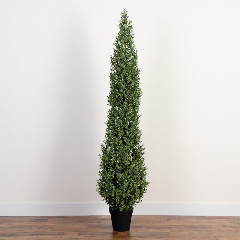 Potted Boxwood Topiary Outdoor Artificial Tree - 7'