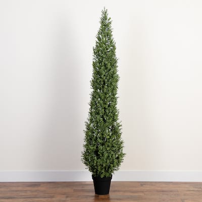 Potted Boxwood Topiary Outdoor Artificial Tree - 7'