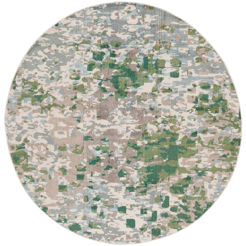 SAFAVIEH Monaco Panna Boho Abstract Modern Watercolor Area Rug - 6'7" Round - Green/Blue