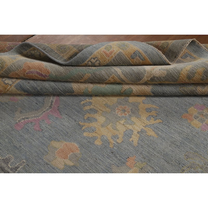 Hand Knotted Oriental 100% Wool Carpet Transitional All-Over Navy Blue & Blues Oushak Area Rug - 9' 11'' X 8' 4''