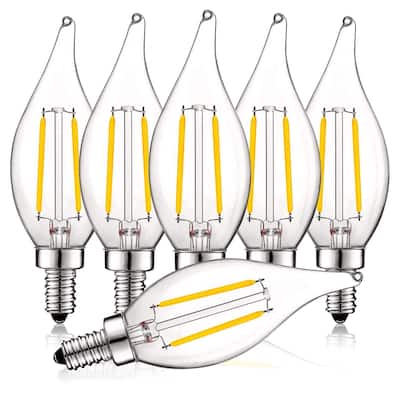 Luxrite 4W Vintage Candelabra LED Bulbs Dimmable, 400 Lumens, 40W Equivalent, Flame Tip Clear Glass, E12 Base (6 Pack)