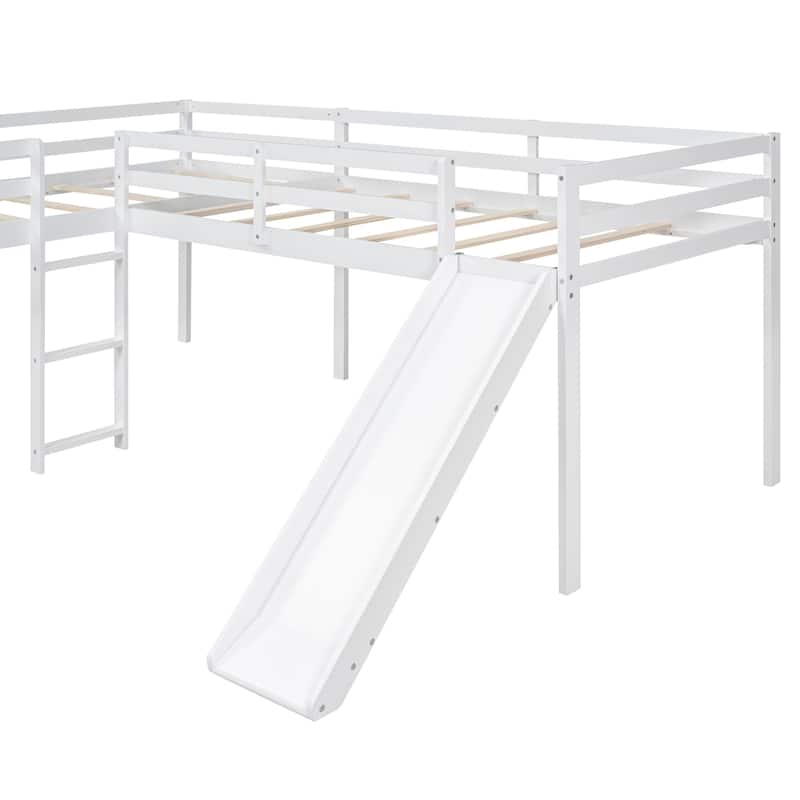 L-Shaped Twin Size Loft Platform Bed Frame with Ladder and Slide, Space-Saving Design with Fun Features for Kids Bedrooms