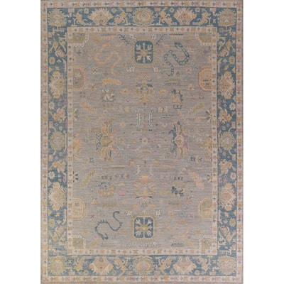 Hand Knotted Oriental 100% Wool Carpet Transitional All-Over Greys & Charcoal Oushak Area Rug - 12' 1'' X 8' 11''