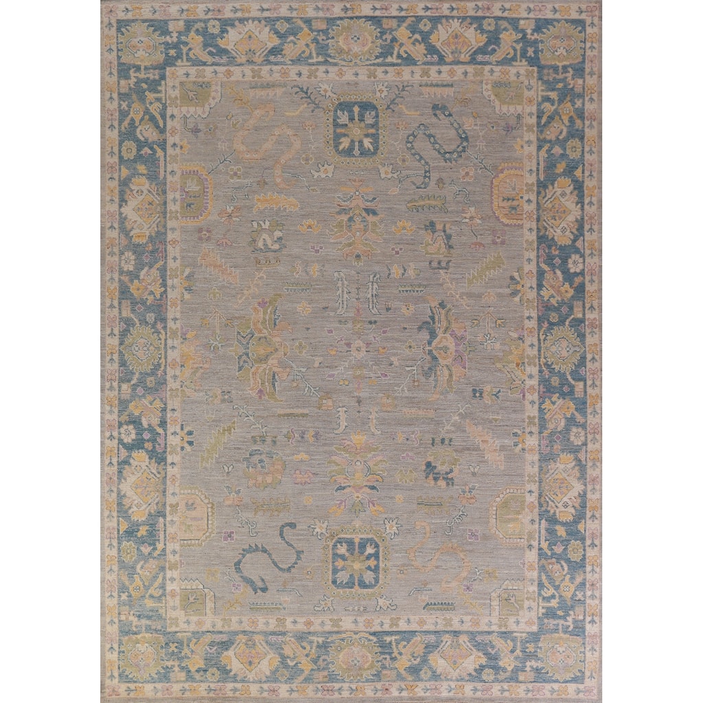 Hand Knotted Oriental 100% Wool Carpet Transitional All-Over Greys & Charcoal Oushak Area Rug - 12' 1'' X 8' 11''