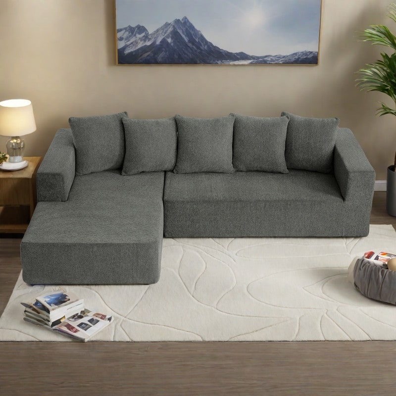 104.34" Chenille L-Shaped Sectional Sofa with Cloud Couch Comfort and Modular Design - Grey