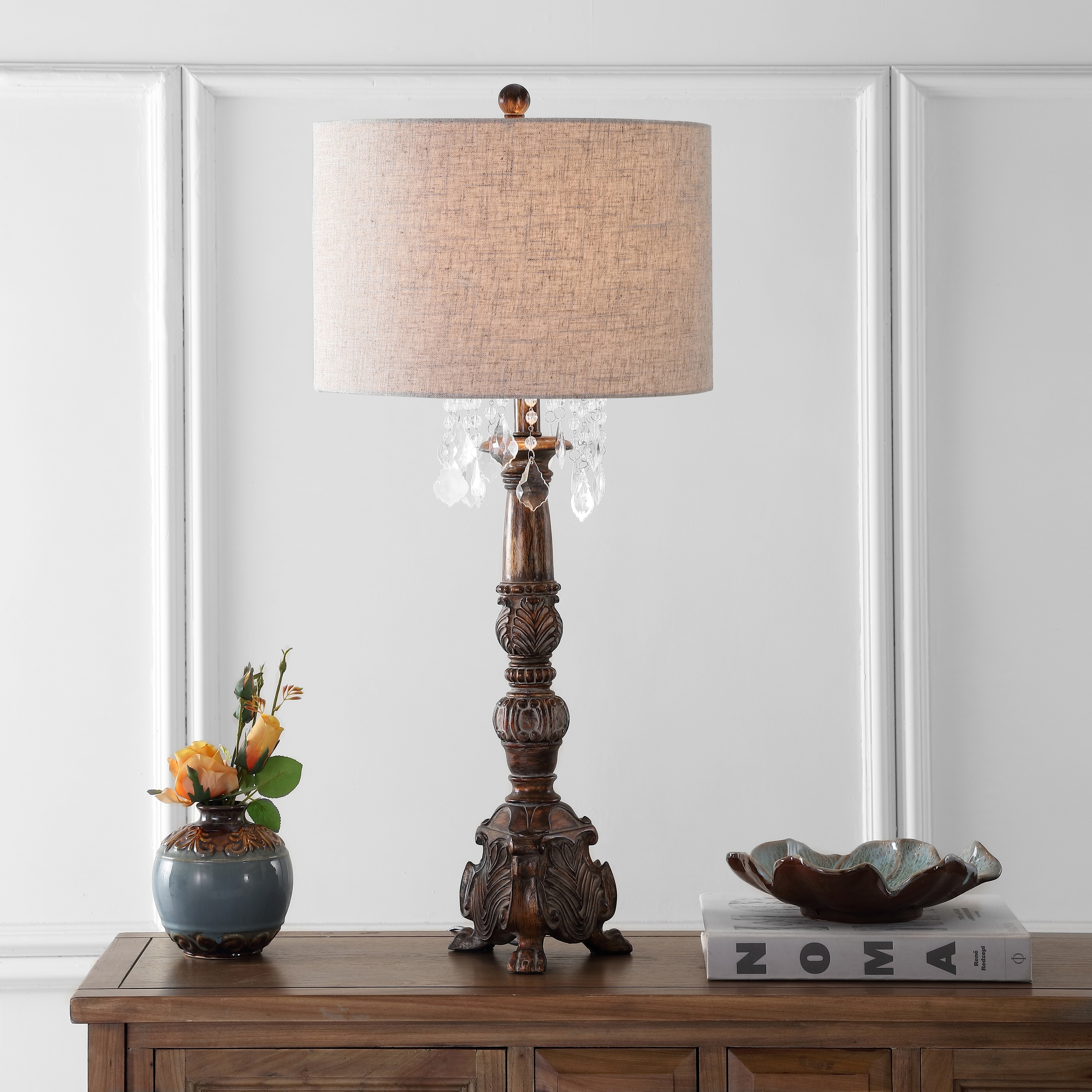 JONATHAN Y Regent 33.5" Resin/Acrylic LED Table Lamp, Antique Brown