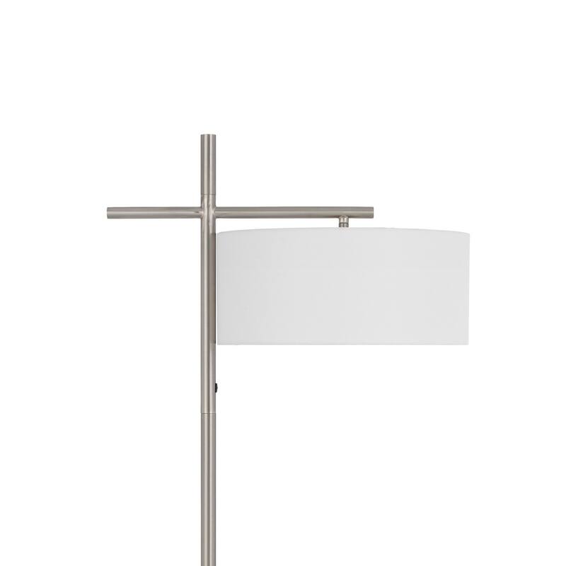 Lavy Floor Lamp, Slim Chrome Pole Base, White Hardback Shade 62 Inch