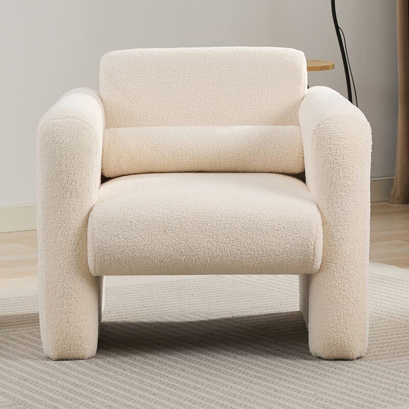 Accent Chair Lambskin Sherpa Fabric Upholstered
