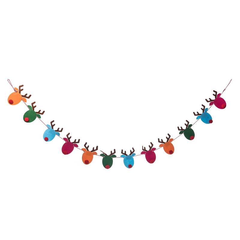 Transpac Fabric 68 in. Multicolor Christmas Pompom Reindeer Banner
