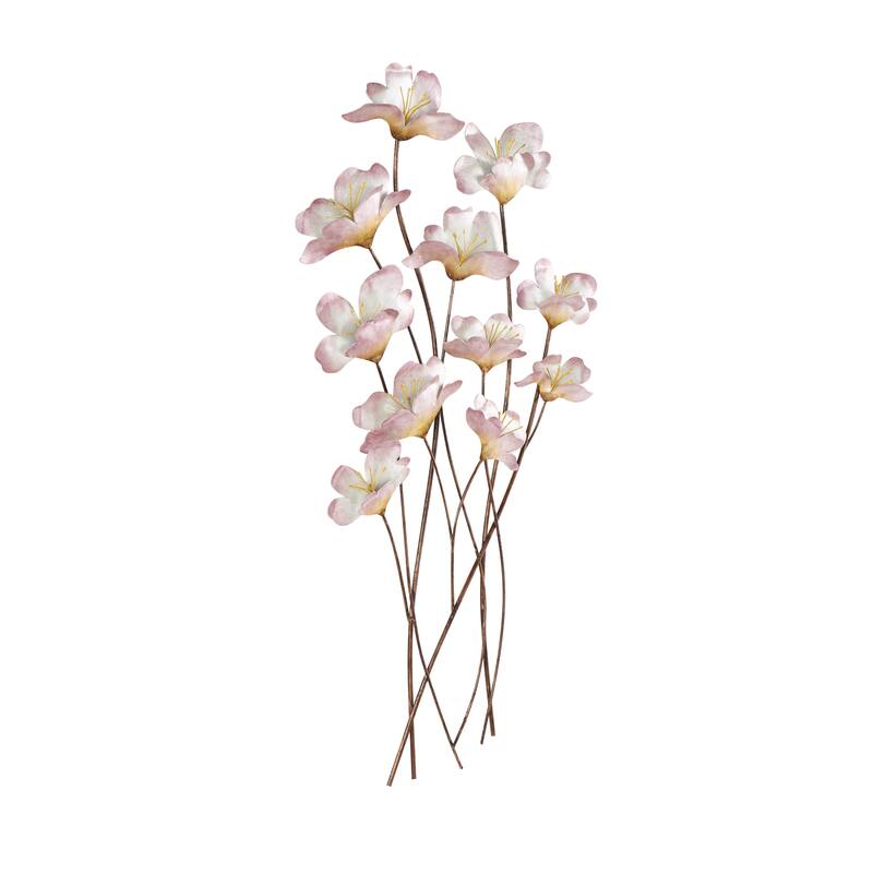 Pink Metal Floral Home Wall Decor with Copper Stems
