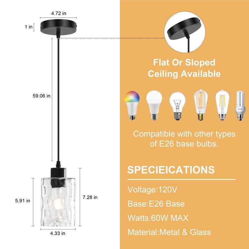 1-Light Kitchen Island Textured Clear Glass Pendant