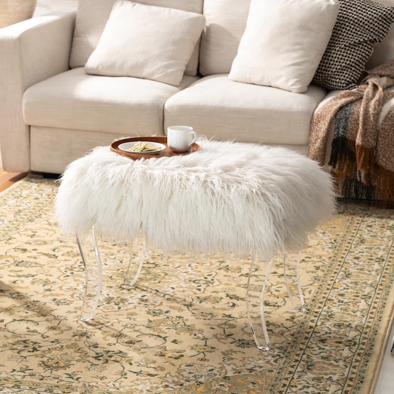 Glitzhome 24"L Modern Luxury Acrylic Ottoman Bench - White