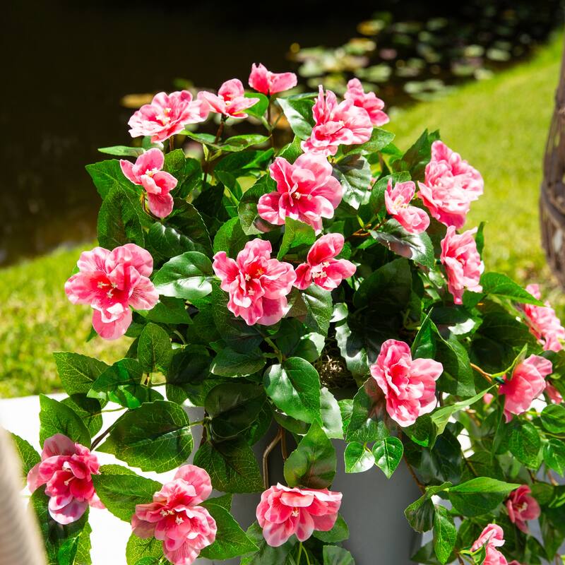 41-in UV Resistant Artificial Azalea Hanging Plant - Set of 2