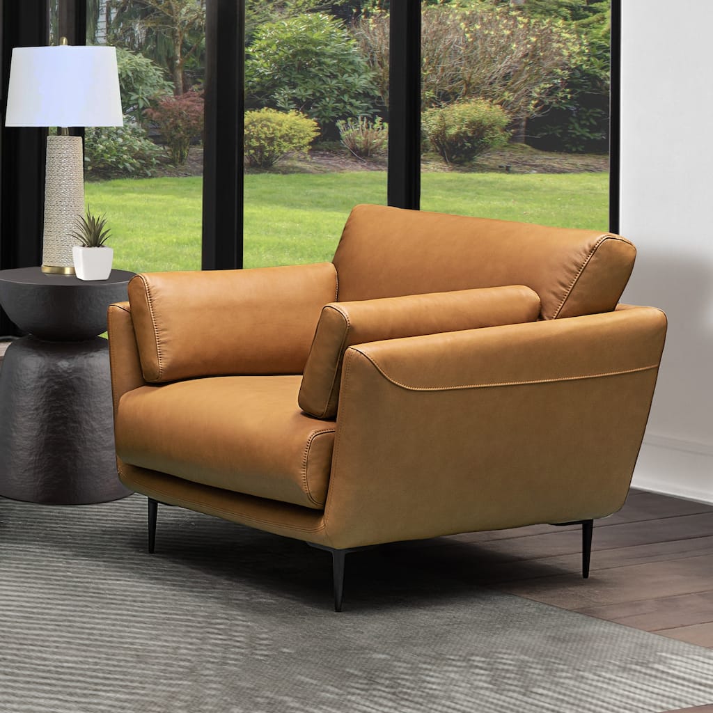 Abbyson Cameron Top Grain Leather Chair with Metal Legs