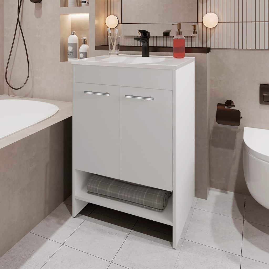 Shell Bathroom Vanity with 2 Doors and Open Storage