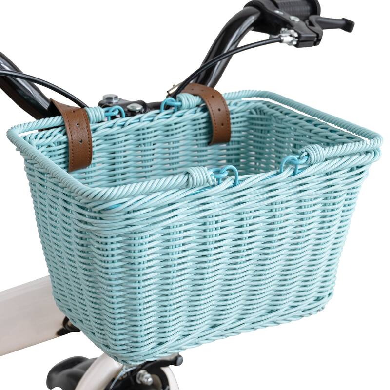 Small Front Bike Basket, Picnic Wicker Basket with Handle - 9.75"D x 7"W x 6"H - Blue