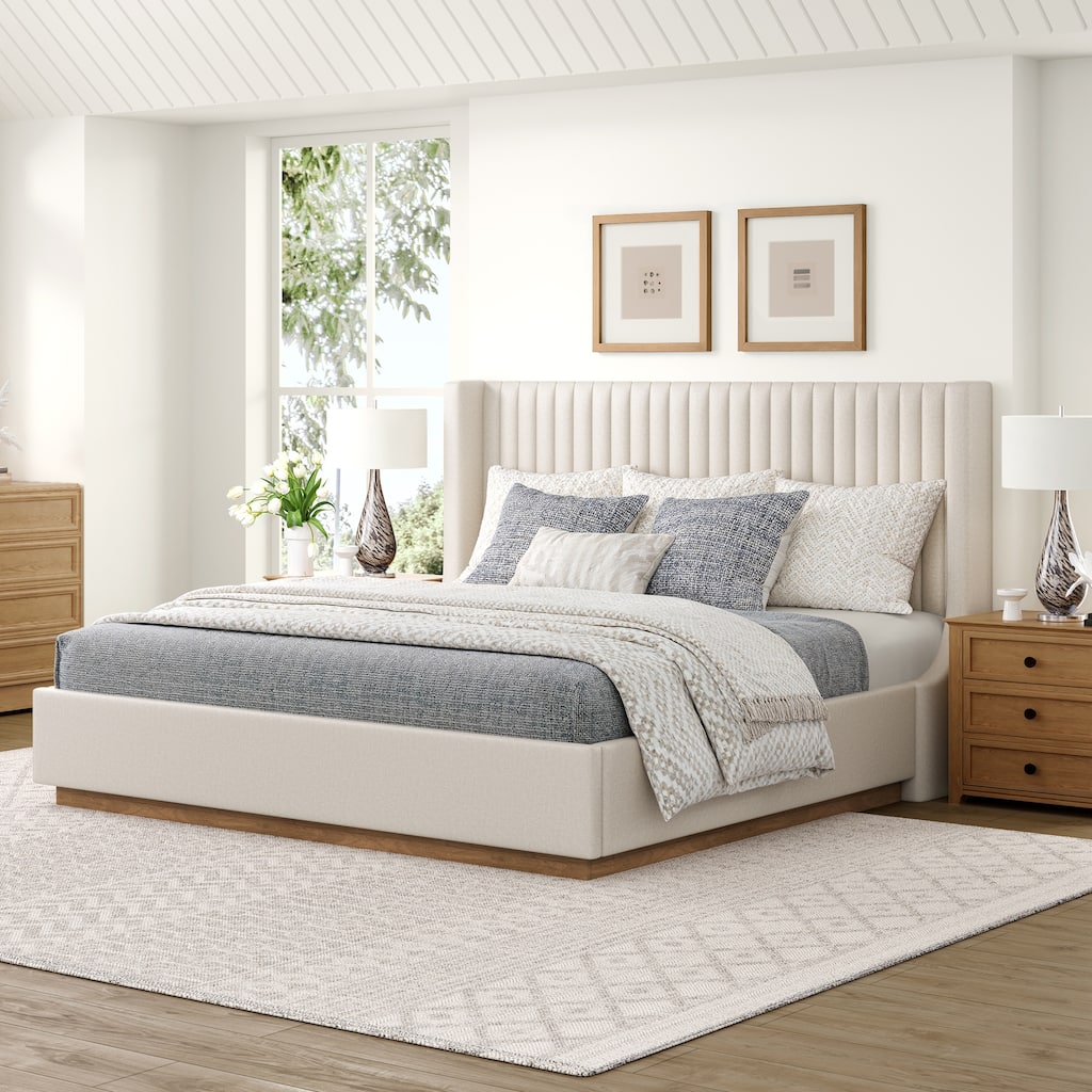 Modern Wooden Queen/King Size Upholstered Platform Bed with Headboard