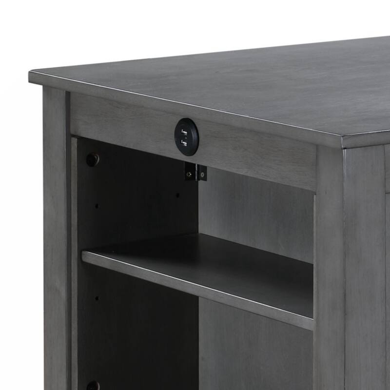 36" Finish Small Space Counter Height Dining Table with USB Charging Ports and Shelves - Grey