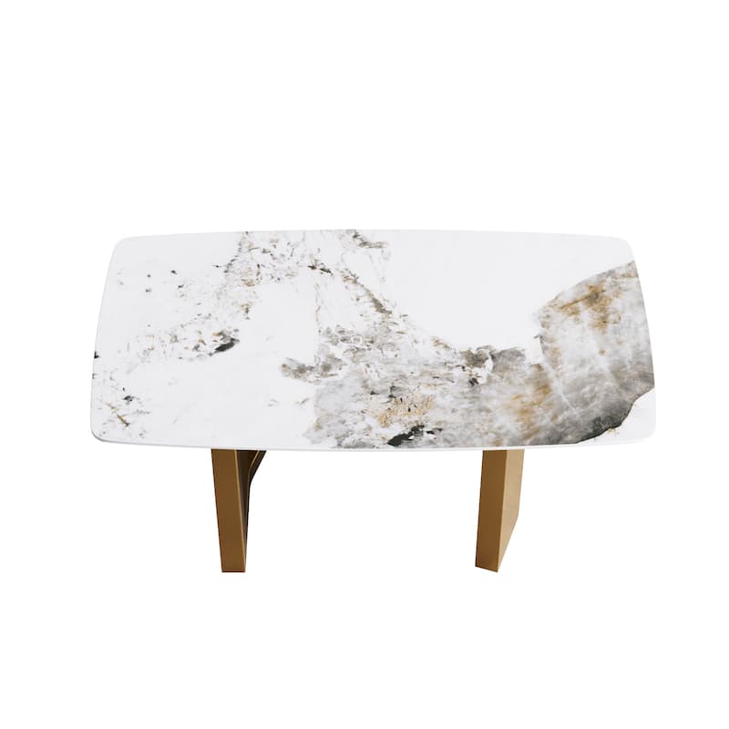 63"Modern artificial stone pandora white curved metal leg dining table -6 people