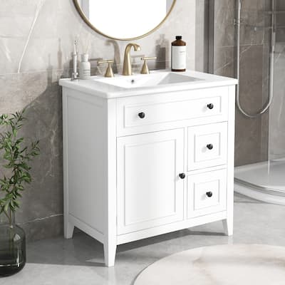 30 in.W Bathroom Vanity Cabinet with Sink Top with Door and 2 Drawers
