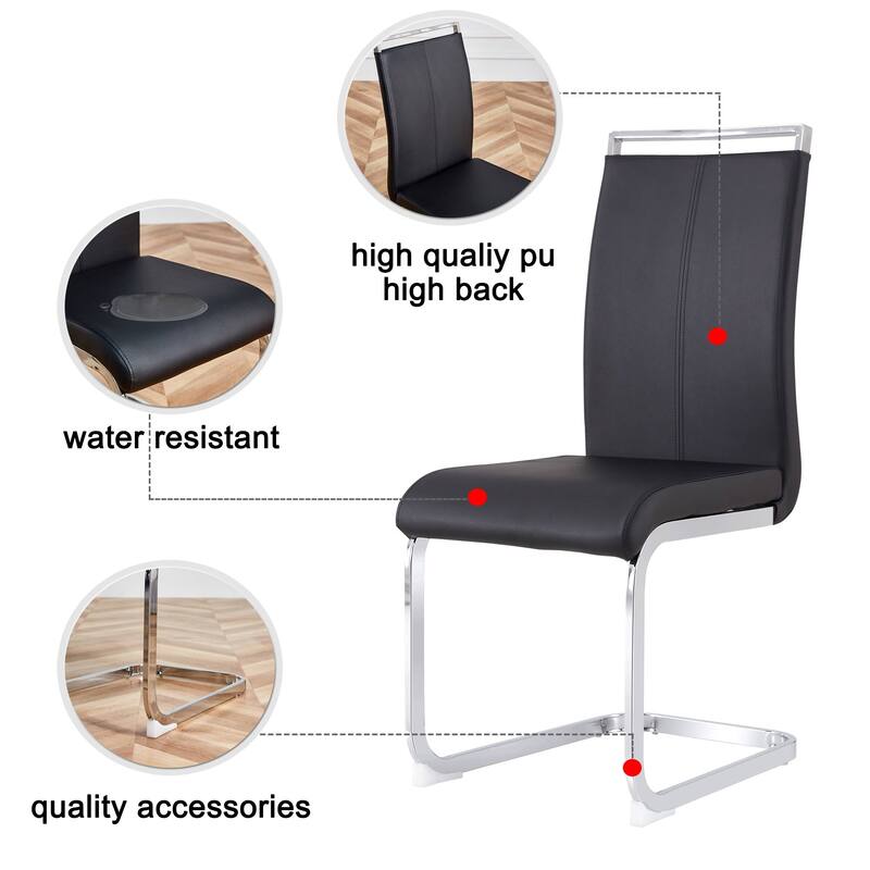 4 Pc Dining Chairs, PU Leather/ Fabric Padded Seat Living Room Chair