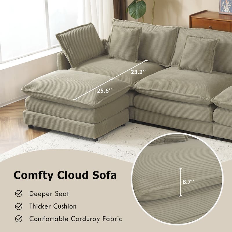 149.6" Corduroy U-Shaped Sectional Sofa with 2 Ottomans and Storage Pockets