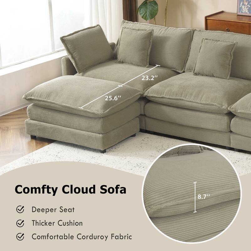 149.6" Corduroy U-Shaped Sectional Sofa with Ottomans
