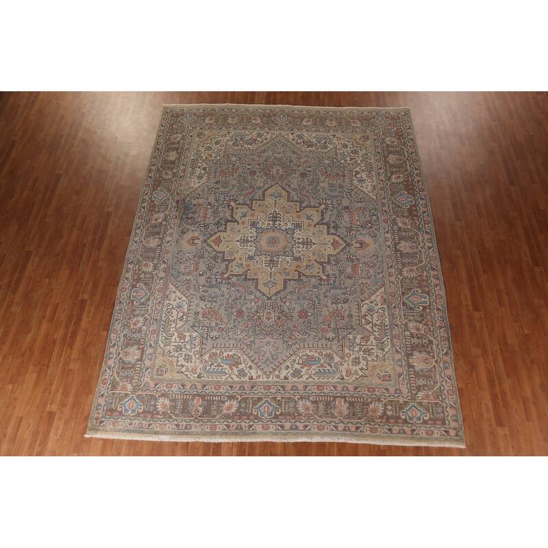 Geometric Gray Tabriz Persian Vintage Area Rug Handmade Wool Carpet - 9'10"x 12'5"