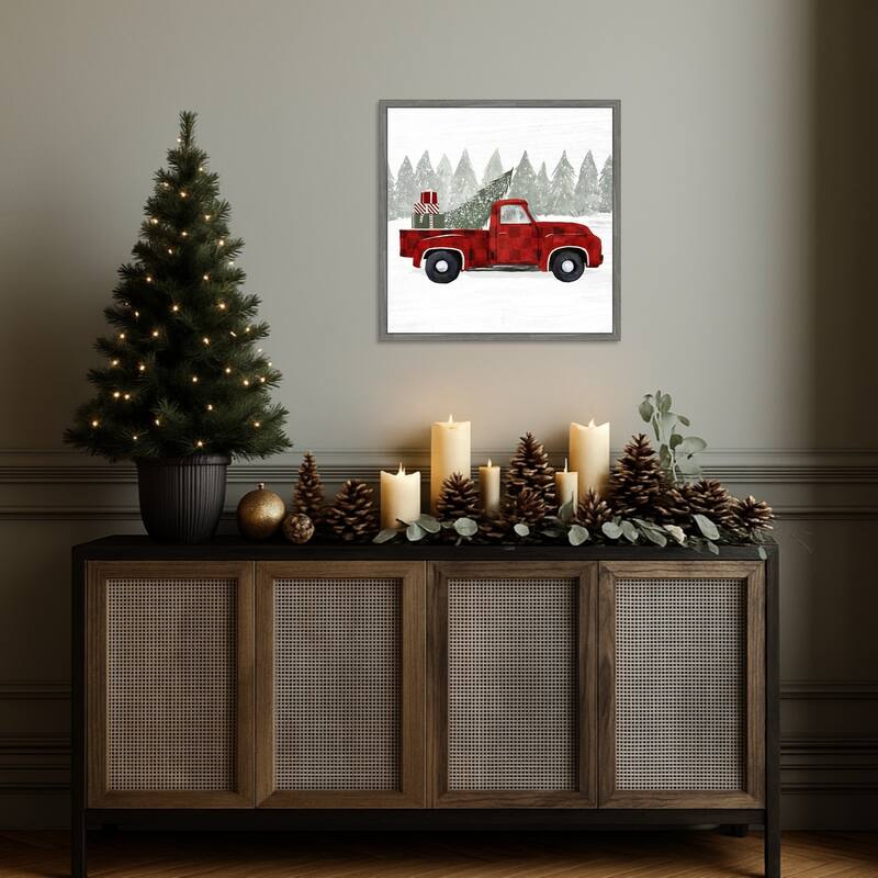 Yuletide Camper III by Victoria Barnes (22 x 22 in.), Framed Canvas Wall Art Print - Sylvie Greywash