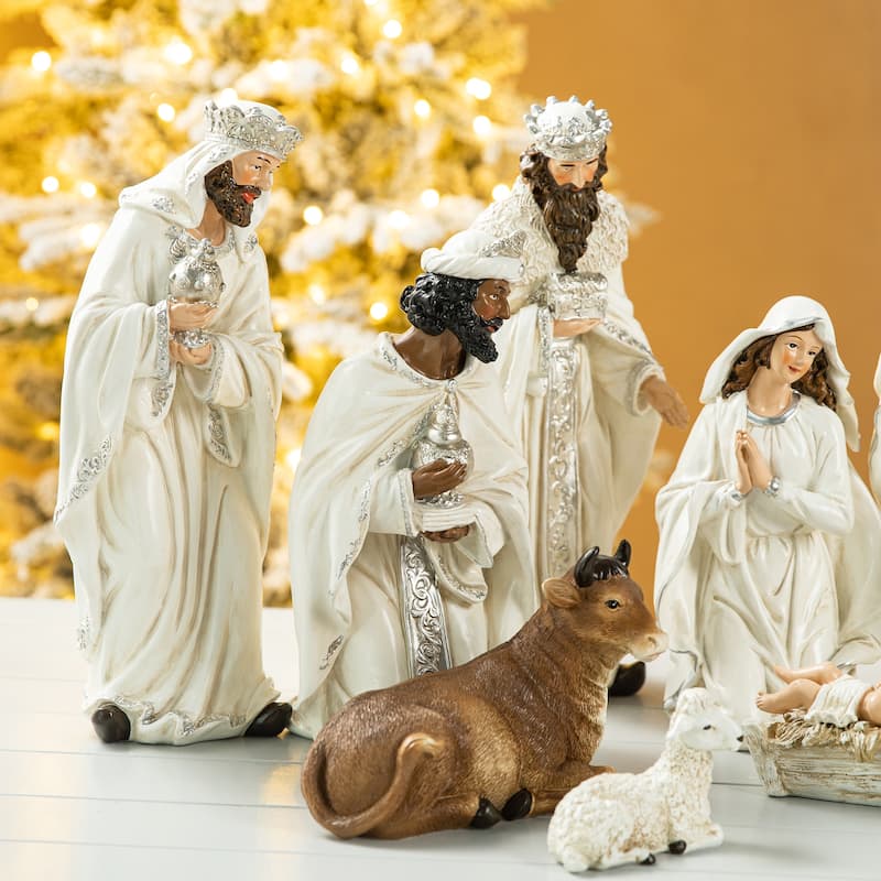 Glitzhome 12 pcs Oversized Ivory Resin Nativity Figurine Set