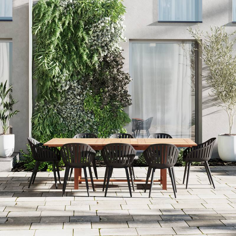 Amazonia 100% FSC Certified Wood Sant Louis Outdoor Patio Dining Set - Black - Alu Legs - 9pc