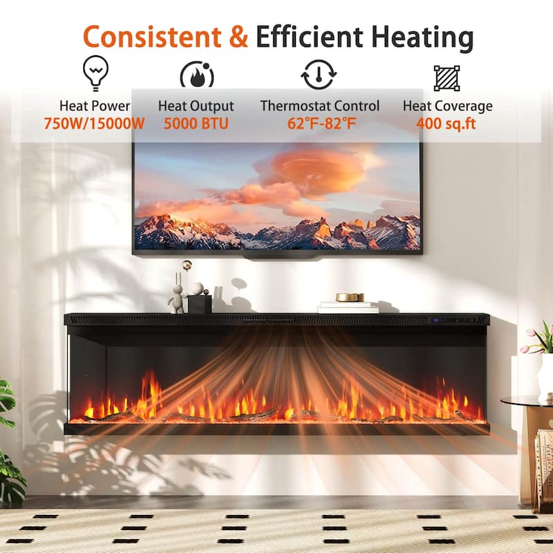 Costway 60" Wide 3-Sided Electric Fireplace Insert 750with 1200W - See Details
