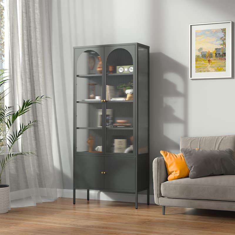 Benton 70.94 inch Black Four Door Metal Storage Cabinet with Fluted Clear Doors