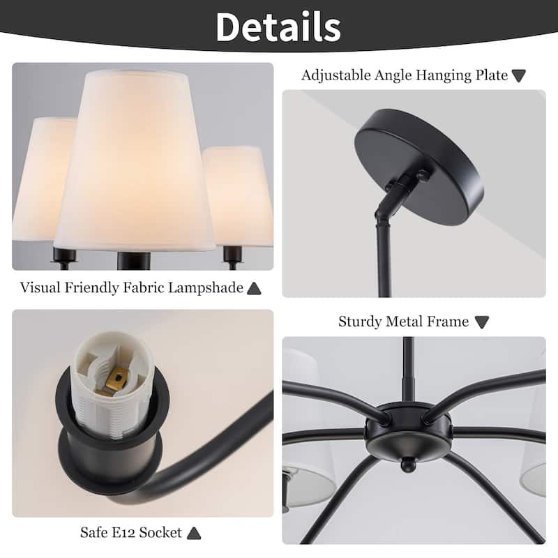 Starsky 6-Light Modern Classic Chandelier with White Linen Shades