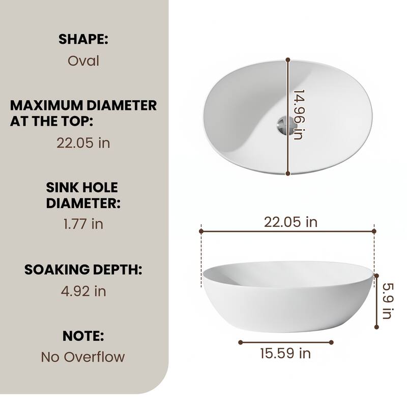 Solid Surface Vessel Bathroom Sink with Pop-Up Drain and Drain Hose, Modern Above Counter Wash Basin with Center Drain