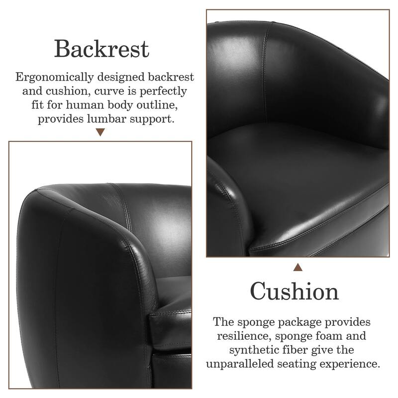 Leather Upholstered Swivel Barrel Accent Chair With Wood Base