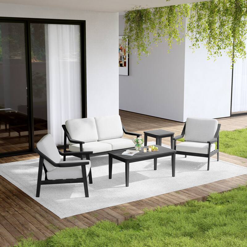 Outdoor Conversation Set Patio Cushioned Chair, Loveseat with Tables